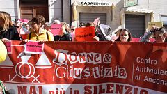 Image: A demonstration outside Ancona's court after it emerged that two men
