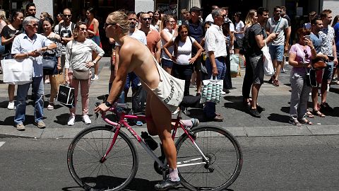 Naked cyclists stage Madrid protest