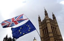 Image: Flags flutter outside the Houses of Parliament, ahead of a Brexit vo