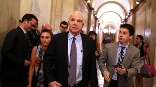 Image: Sen. John McCain, R-Ariz., leaves the Senate chamber at the U.S. Cap