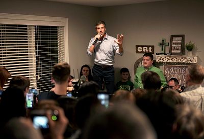Beto O\'Rourke speaks with supporters at a meet-and-greet in Dubuque, Iowa, on March 16, 2019.