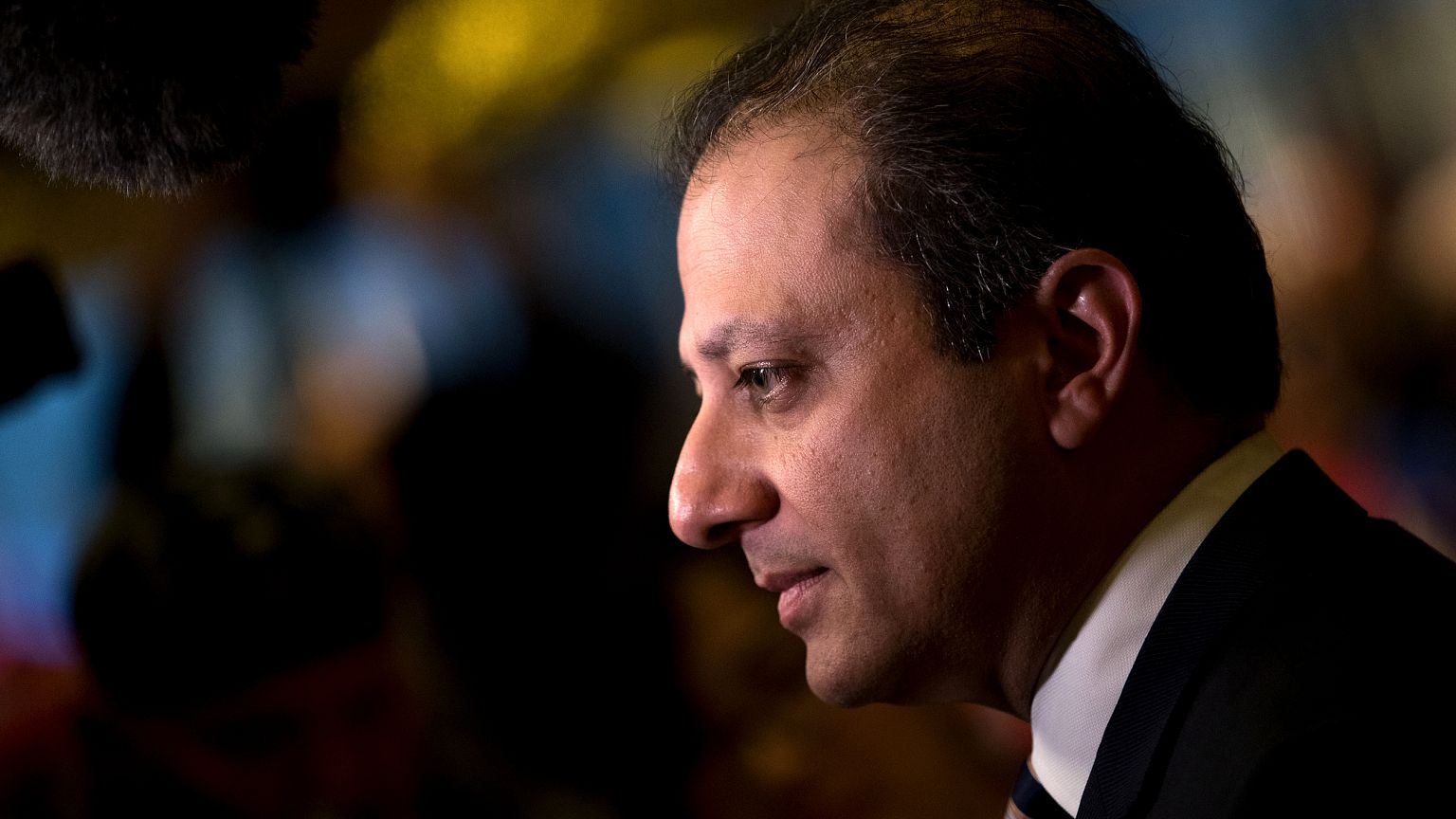 Image: Preet Bharara speaks to reporters at Trump Tower in New York on Nov.