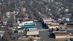 Image: Flood water over buildings in Hamburg Iowa