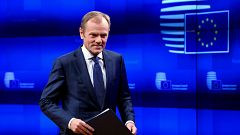 Image: Donald Tusk, President of the European Council, delivers a statement