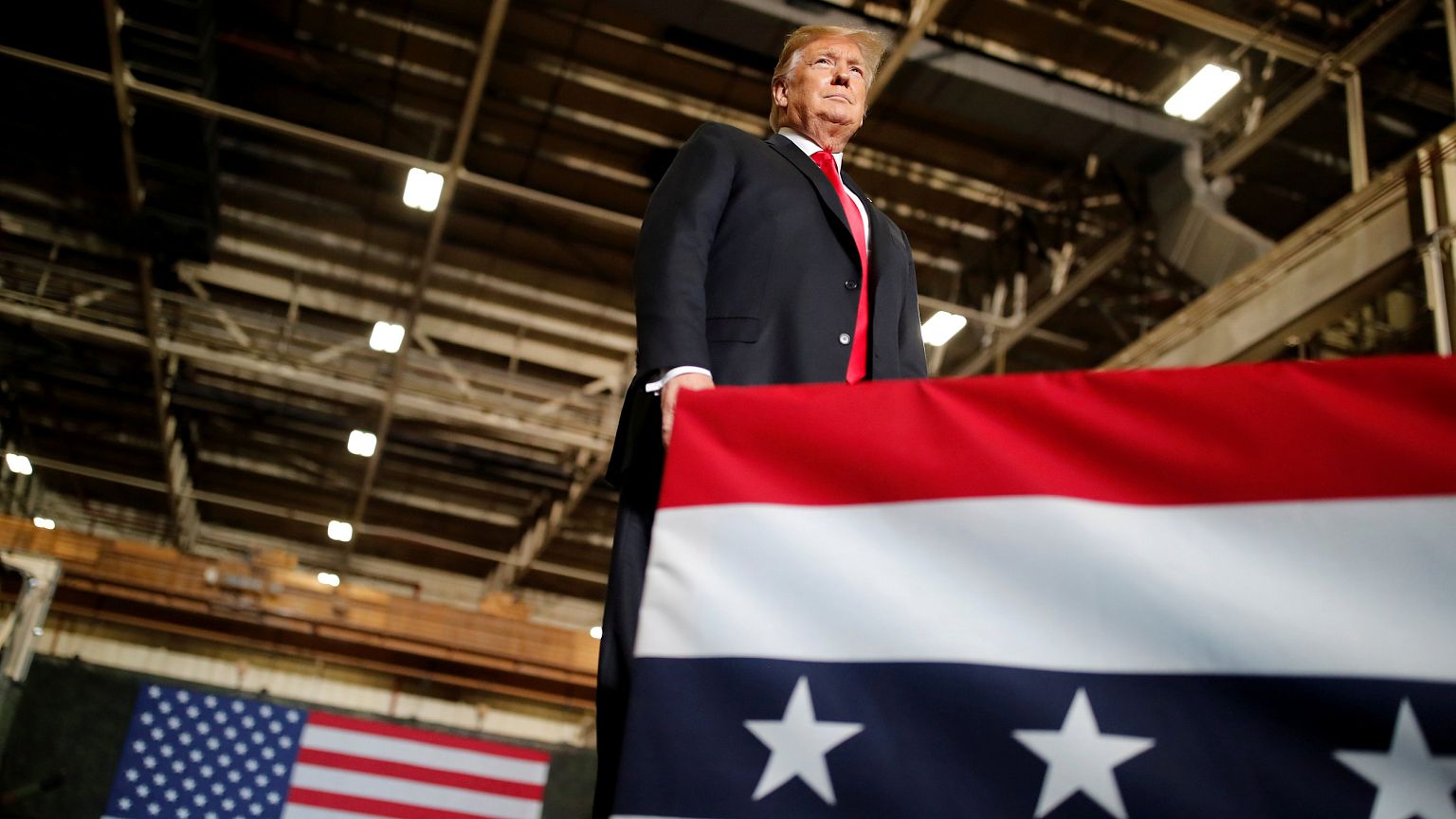 Image: President Donald Trump arrives to speak at the Lima Army Tank Plant 