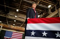 Image: President Donald Trump arrives to speak at the Lima Army Tank Plant