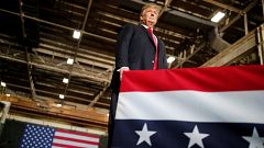 Image: President Donald Trump arrives to speak at the Lima Army Tank Plant 
