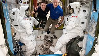 Image: Astronauts Anne McClain and David Saint-Jacques are pictured in betw