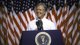 Image: President Jimmy Carter speaks at Merced College in 1980.