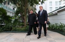 Image: U.S. President Donald Trump and North Korea's leader Kim Jong Un wal