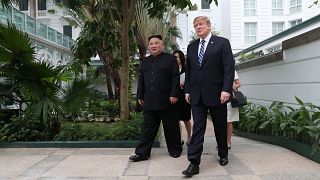 Image: U.S. President Donald Trump and North Korea's leader Kim Jong Un wal