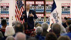 Image: Sen. Cory Booker speaks during a meeting with local residents during