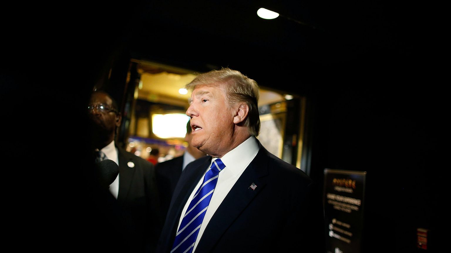 Donald Trump arrives at a campaign rally at the Treasure Island Hotel & Cas