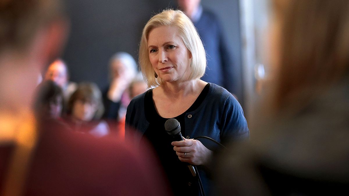 Image: Sen. Kirsten Gillibrand, D-NY, speaks to guests during a campaign st