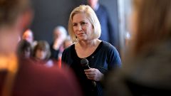 Image: Sen. Kirsten Gillibrand, D-NY, speaks to guests during a campaign st