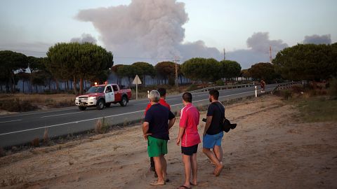 Spanish firefighters battle blaze near national park