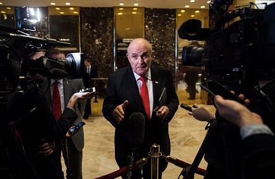 Rudy Giuliani speaks to reporters at Trump Tower in New York on Jan. 12, 2017.