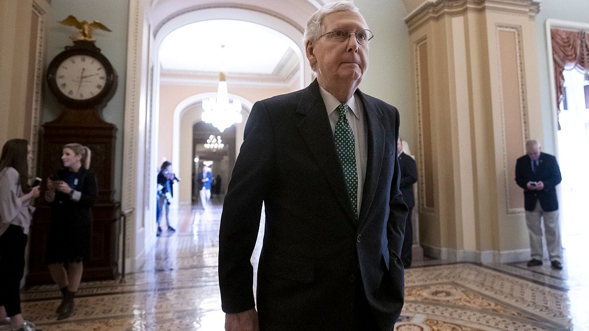 Image: Senate Majority Leader Mitch McConnell walks to the chamber at the C