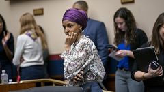 Image: Rep. Ilhan Omar, D-Minn., arrives at the House Education and Labor C