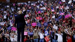 President Trump greets the crowd at a campaign rally in Houston
