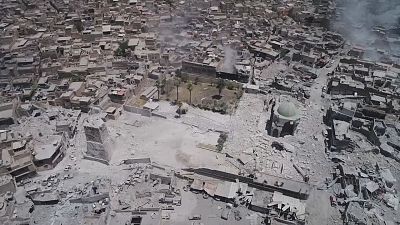 Drone footage shows ruins of Mosul mosque