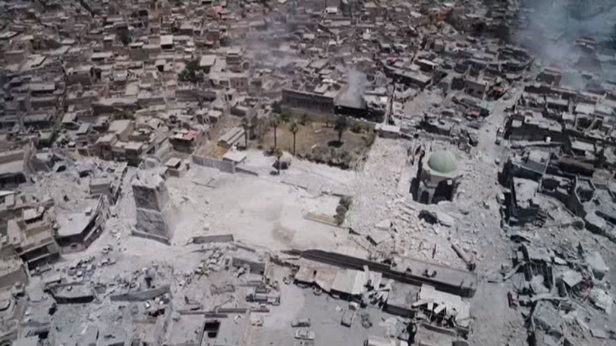 Watch: Drone captures ruins of landmark Mosul mosque
