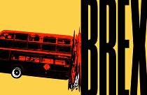 Illustration of a double-decker bus crashing into BREXIT in large letters.