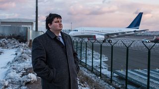 Image: Oleksiy Luponosov, 39, at Zhuliany Internationl Airport in Kiev, Ukr