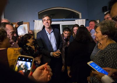 Democratic presidential candidate and former Texas congressman Beto O\'Rourke is introduced at a campaign stop at a home in Las Vegas on March 23, 2019.