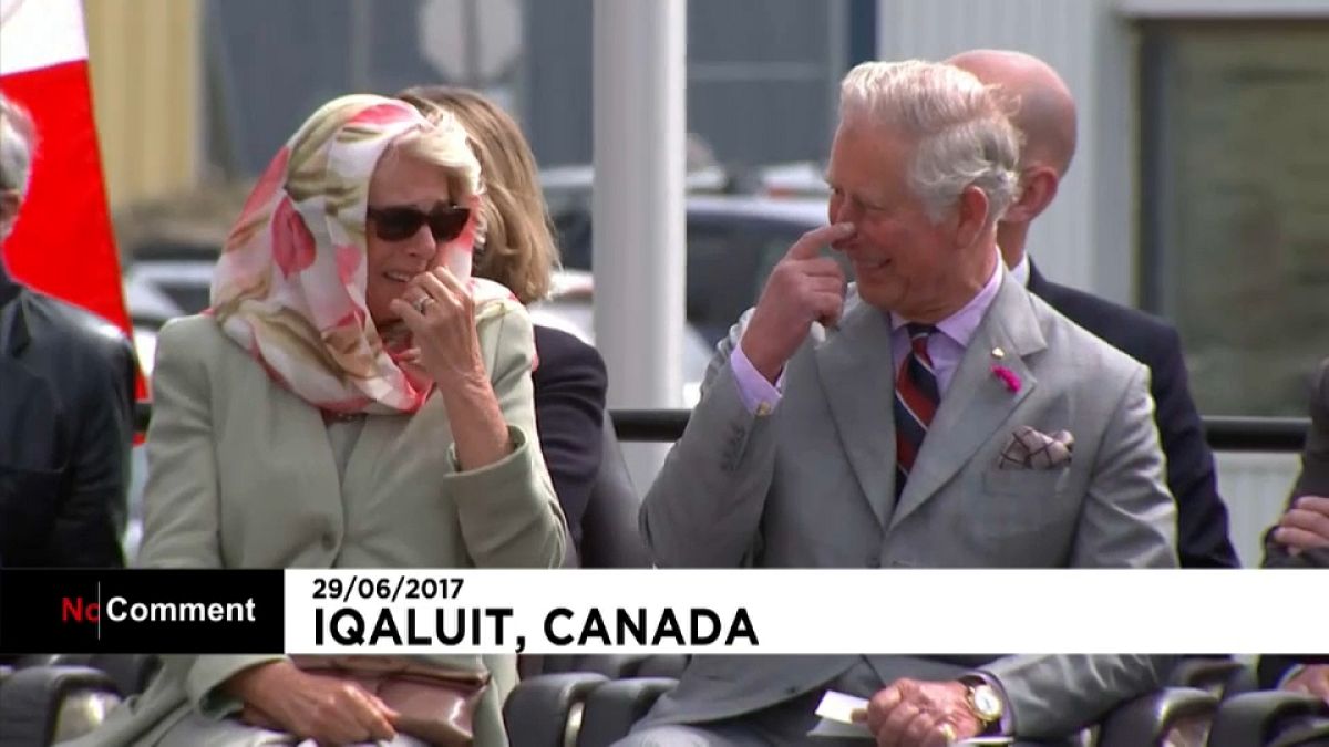 Charles and Camilla giggle at Inuit performance