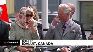 Charles and Camilla giggle at Inuit performance