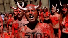 Naked protest ahead of Pamplona's running of the bulls