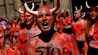 Naked protest ahead of Pamplona's running of the bulls