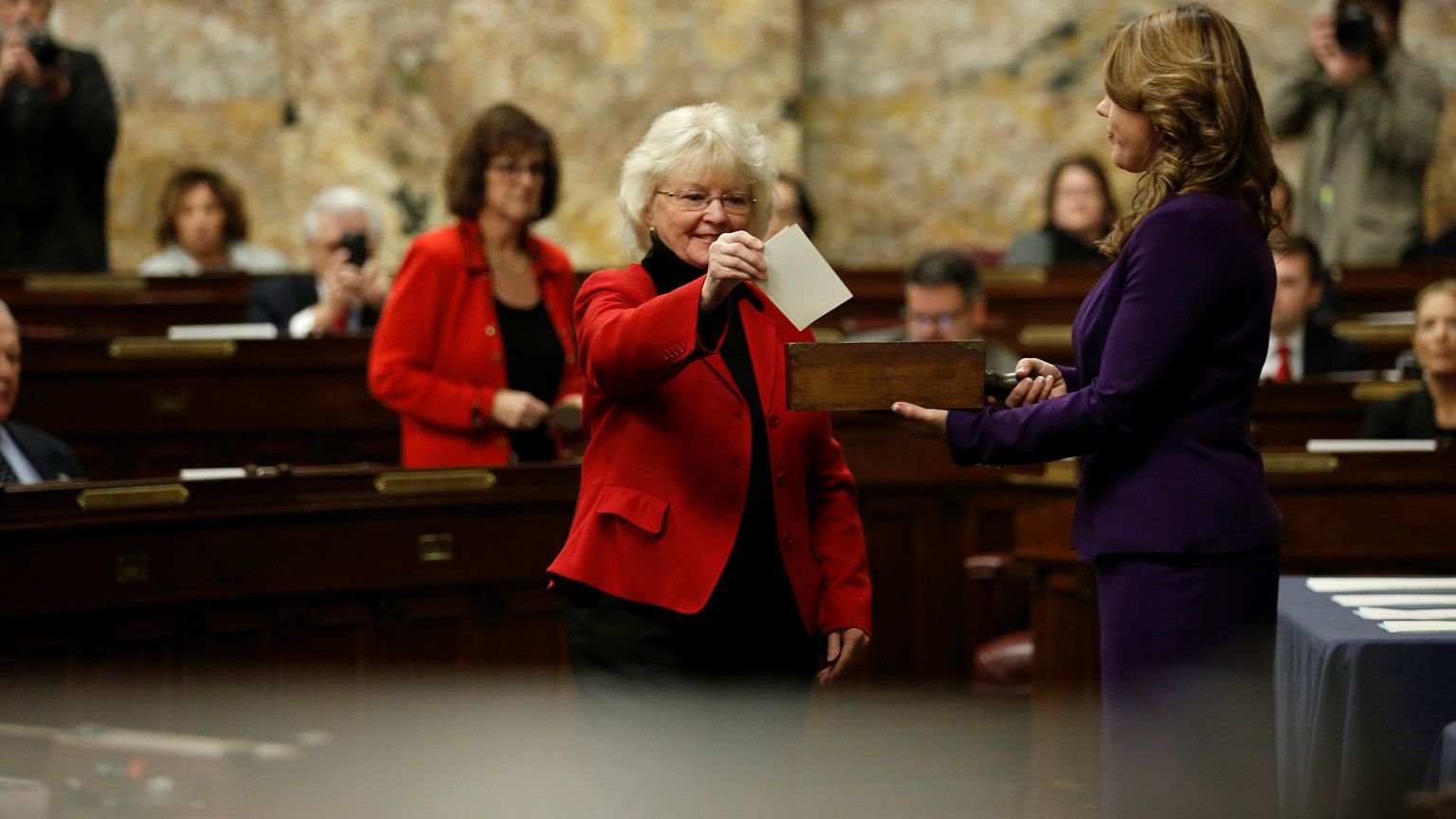 Pennsylvania electors cast their ballots for Trump at the Pennsylvania Stat