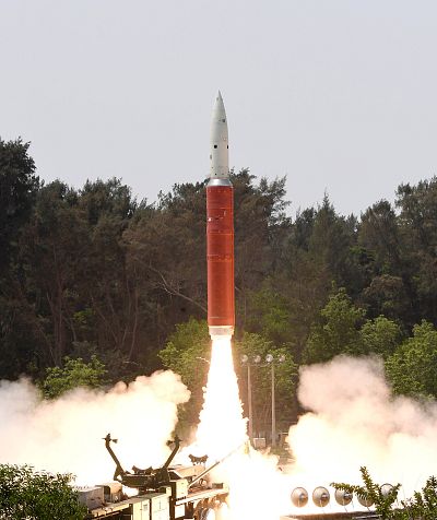 A Ballistic Missile Defence (BMD) Interceptor takes off to hit one of India\'s satellites in the first such test, from the Dr. A.P.J. Abdul Kalam Island, in the eastern state of Odisha, India on March 27, 2019.