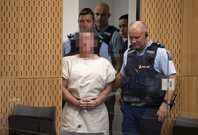 Brenton Tarrant apprears in Christchurch District Court on March 16 in New Zealand.
