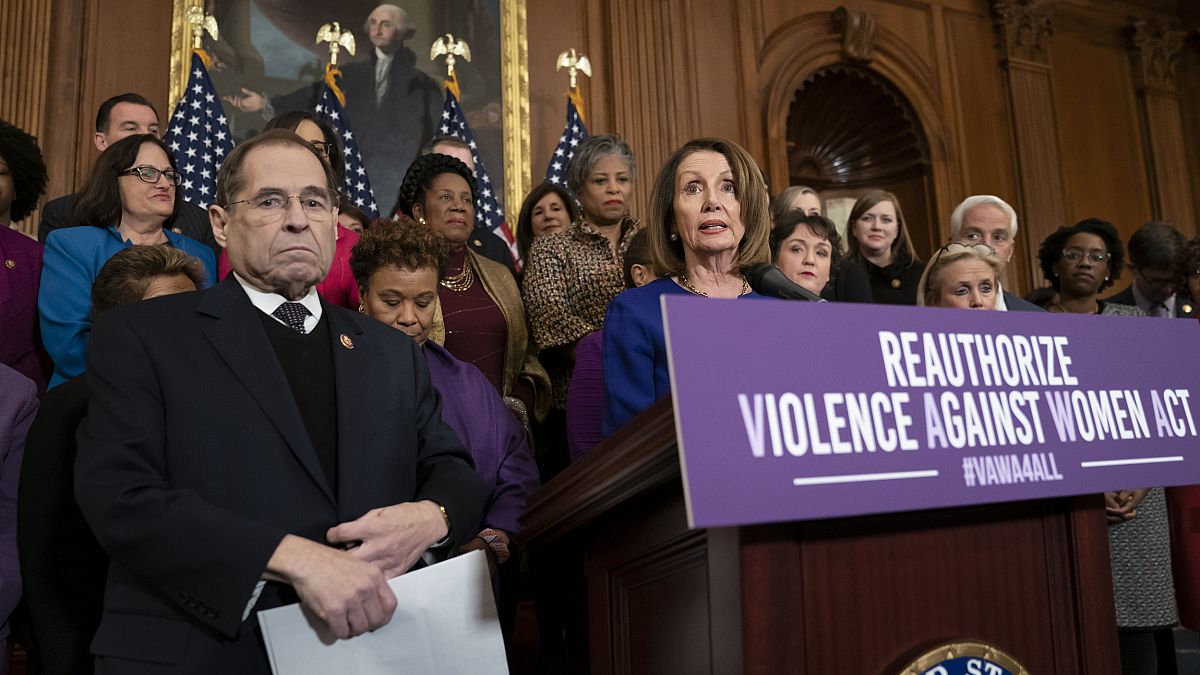 Image: Speaker of the House Nancy Pelosi calls to reauthorize the Violence 