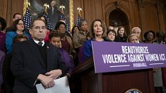 Image: Speaker of the House Nancy Pelosi calls to reauthorize the Violence 