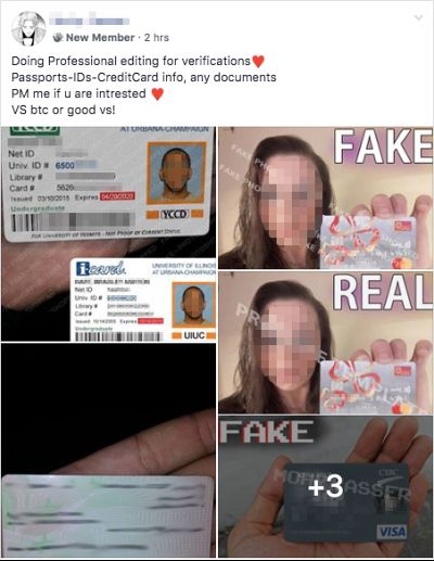 Screenshots from now-removed Facebook groups dedicated to cyberfraud.