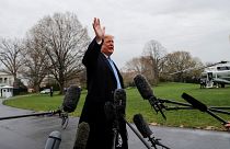 Image: U.S. President Trump talks to reporters departing on travel to the U