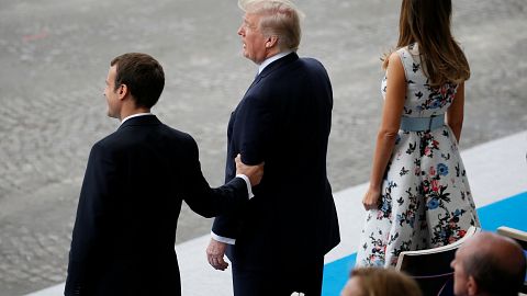 Donald Trump joins Emmanuel Macron in a double celebration marking 100 years since the United States entered World War One as well as Bastille Day