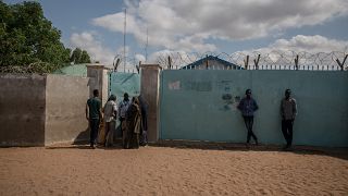 Image: Refugees crowd around a UNHCR field office in the Dadaab refugee cam