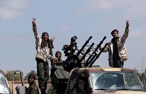 Image: Members of the self-styled Libyan National Army leave Benghazi