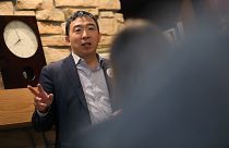 Image: U.S. 2020 Democratic presidential candidate Andrew Yang speaks at Po