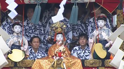 Floats parade through Kyoto for Gion Festival