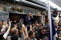 Image: Israeli Prime Minister Benjamin Netanyahu speaks to supporters at th