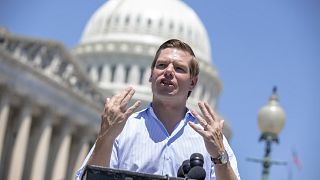 Image: Rep. Eric Swalwell, D-Calif., speaks at a news conference on Capitol