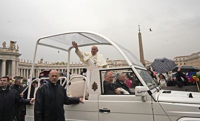 Pope Francis in St. Peter\'s Square at the Vatican on Wednesday.