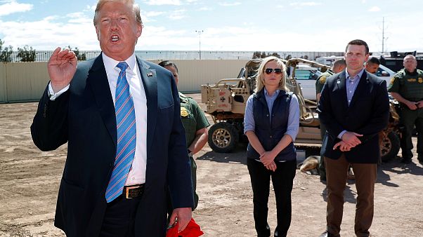 Image: Neilsen and McAleenan listen to Trump at border security tour in Cal Image: Neilsen and McAleenan listen to Trump at border security tour in Cal