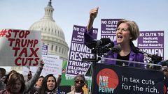 Image: Sen. Elizabeth Warren (D-MA) addresses a rally against the Republica